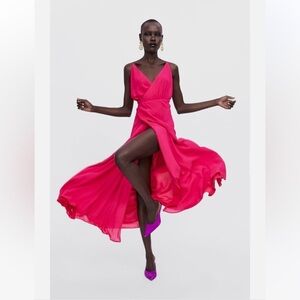 NWT Zara Limited Edition Pink Evening Wrap Dress Large